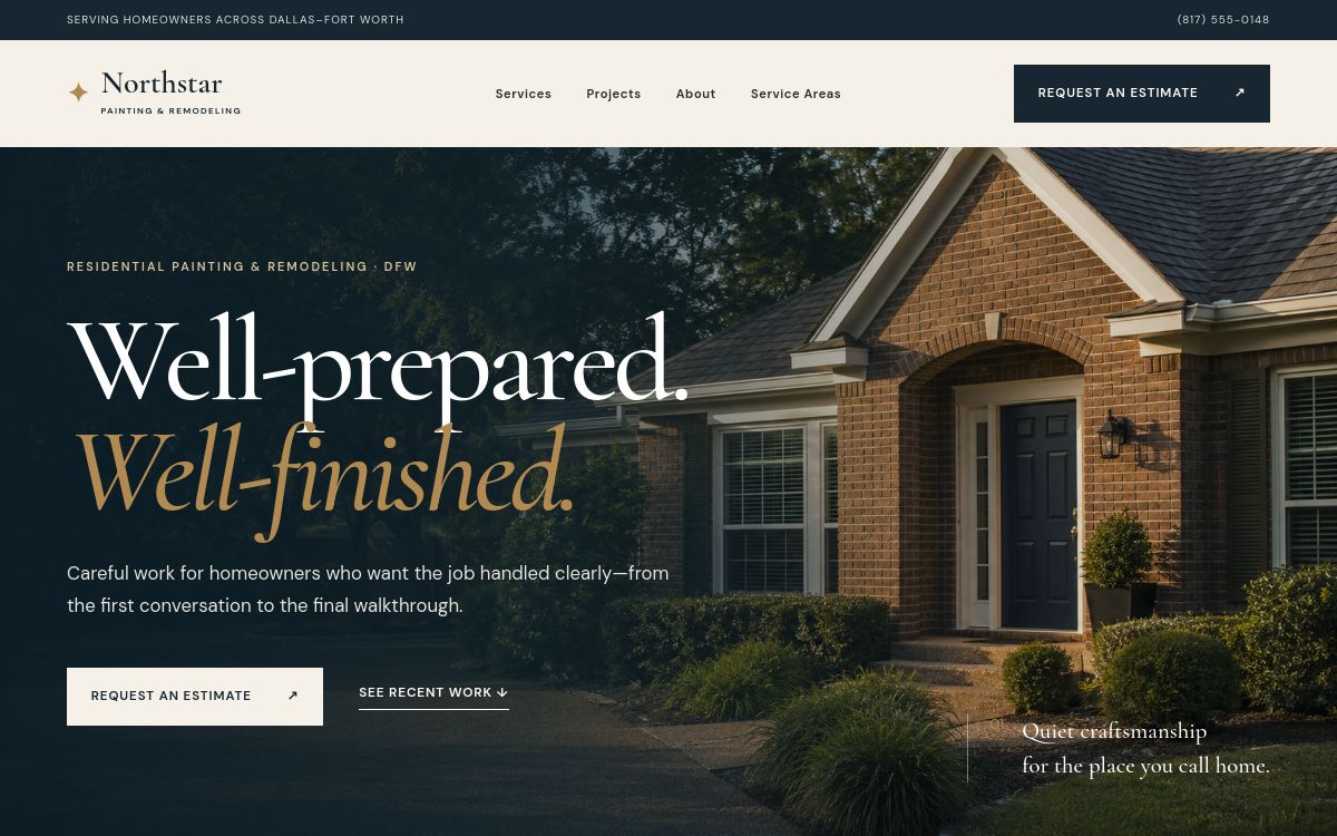 Northstar Painting and Remodeling website homepage